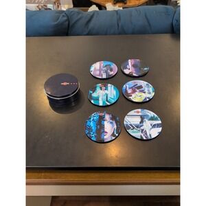 6 Vintage Metal Tin Martini Cocktail Drink Coasters, 3.5"